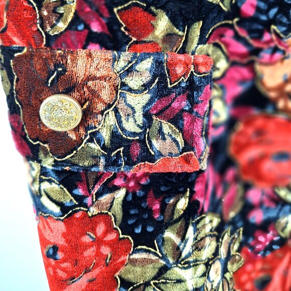 Velvet Flower Vest Waistcoat Size S. Button Up Whimsigoth Fairy Grunge Tapestry - Picture 12 of 16